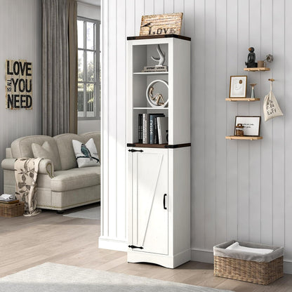 Storage Cabinet 5-Shelf Linen Tower with Sliding Barn Door & Adjustable Shelves