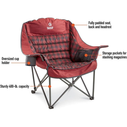 Oversized XL Fully Padded Seat Camping Chair with Cup Holder & Storage Pockets