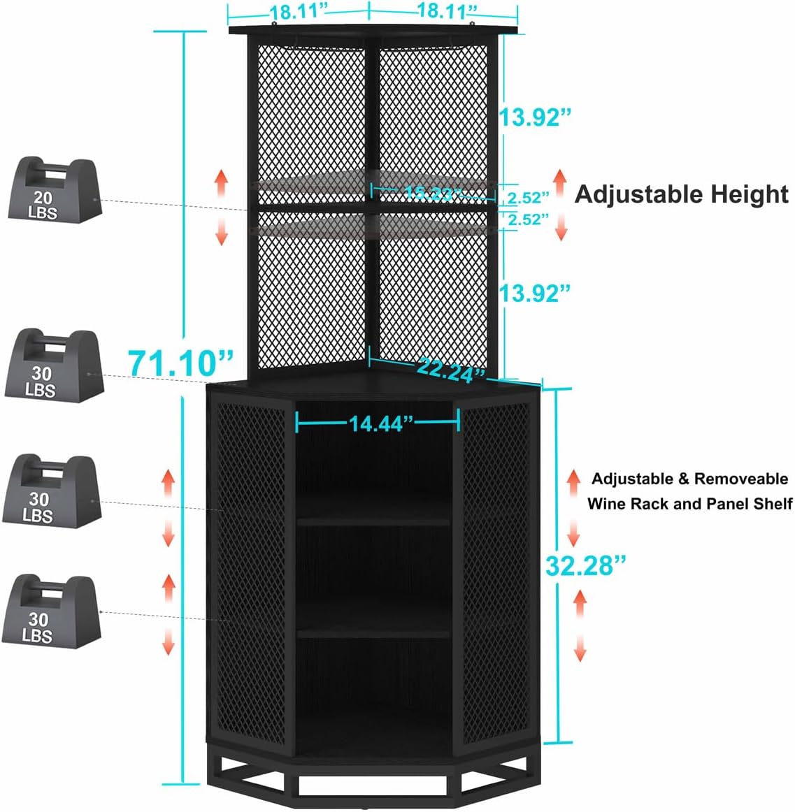 Corner Bar Wine Storage Cabinet with Adjustable Shelf & Glass Holder