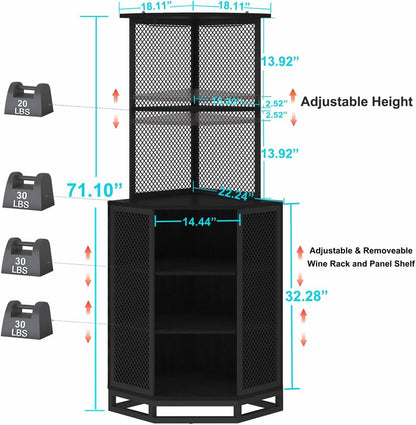 Corner Bar Wine Storage Cabinet with Adjustable Shelf & Glass Holder