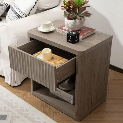 Set of 2 Wooden Nightstands with Ample Storage Space & Sleek Curve Profile