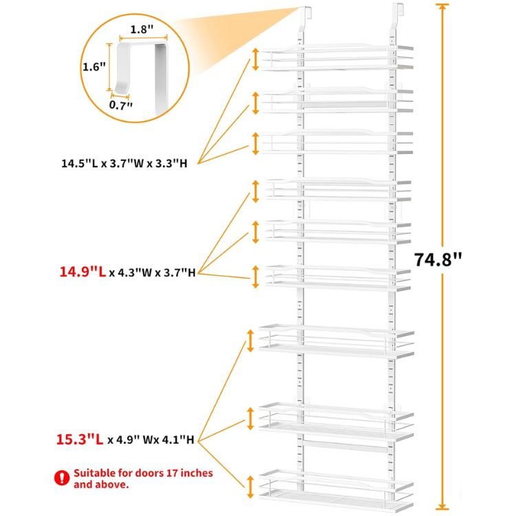 Over Door Spice Rack 9-Tier Pantry Storage Organizer