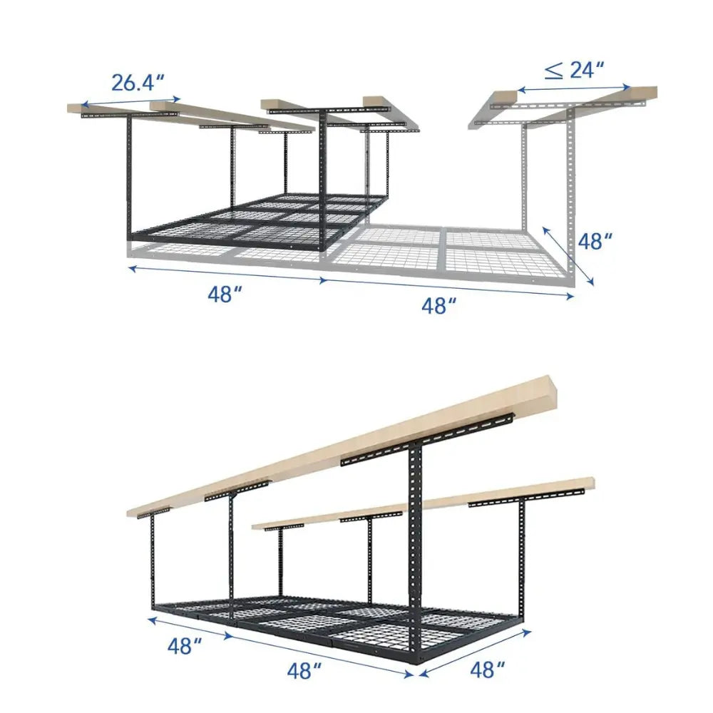 Overhead Ceiling Garage Shelving Heavy Duty Metal Rack (4'x8')