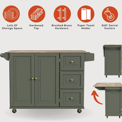 Kitchen Island Cart with Storage & Drop Leaf