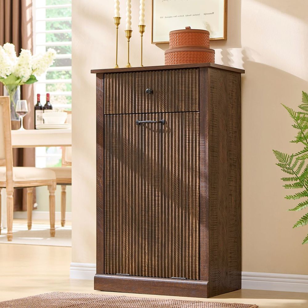 10 Gallon Tilt-Out Trash Can Cabinet with One Drawer & Fluted Design