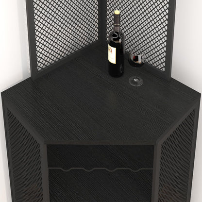 Corner Bar Wine Storage Cabinet with Adjustable Shelf & Glass Holder