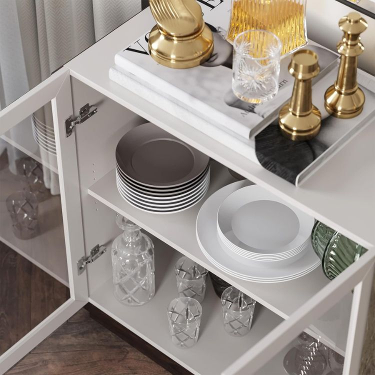 Sideboard Buffet Cabinet with Adjustable Shelves & Glass Display