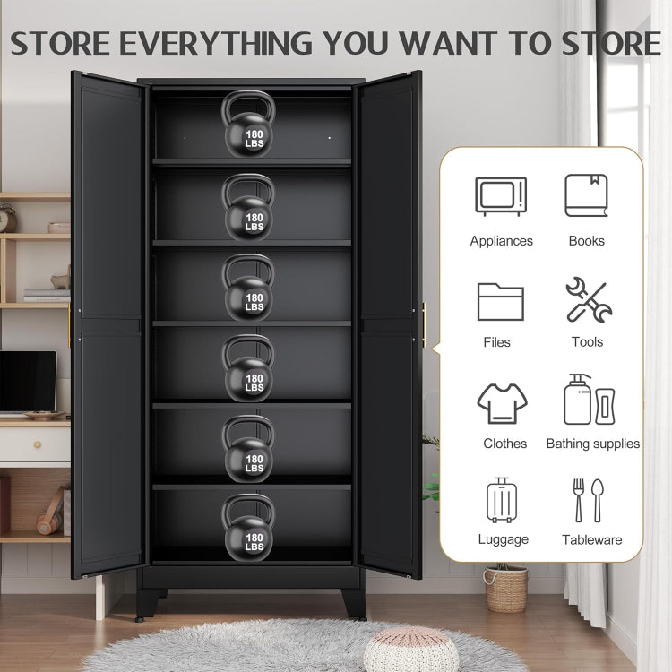 Kitchen Pantry Storage Cabinet with 2 Door & 5 Adjustable Shelves