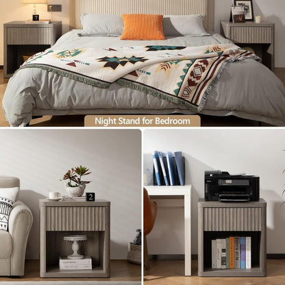 Set of 2 Wooden Nightstands with Ample Storage Space & Sleek Curve Profile