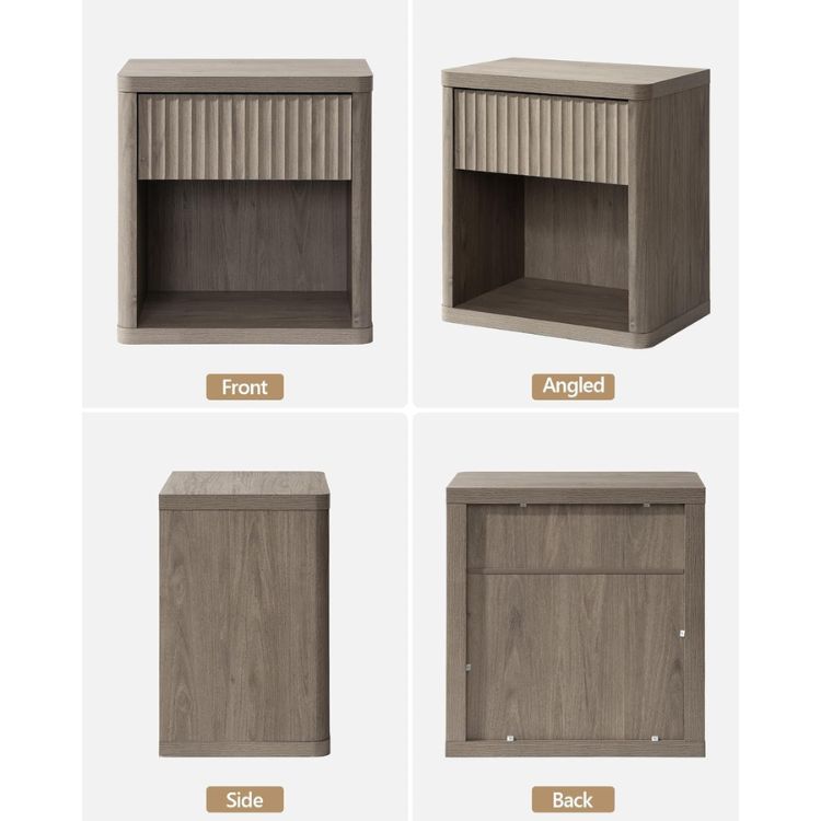 Set of 2 Wooden Nightstands with Ample Storage Space & Sleek Curve Profile