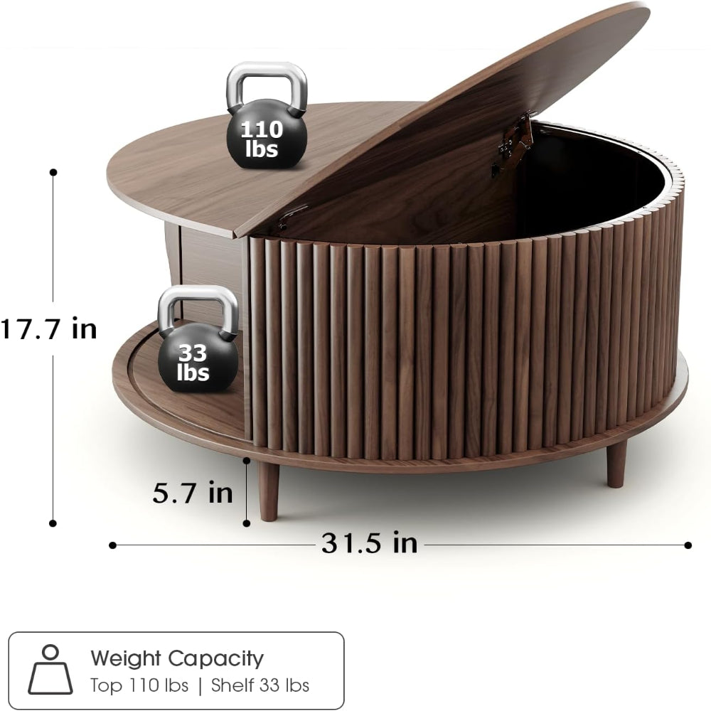 Round Coffee Table with Curved Sliding Door