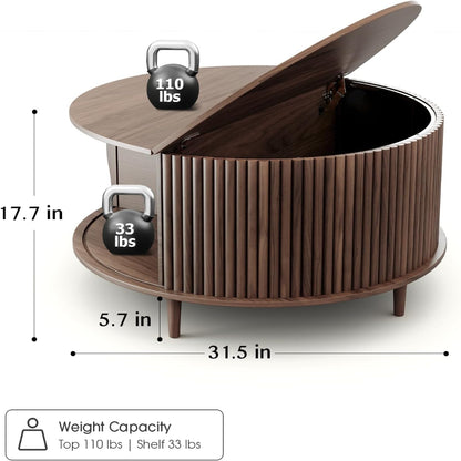 Round Coffee Table with Curved Sliding Door