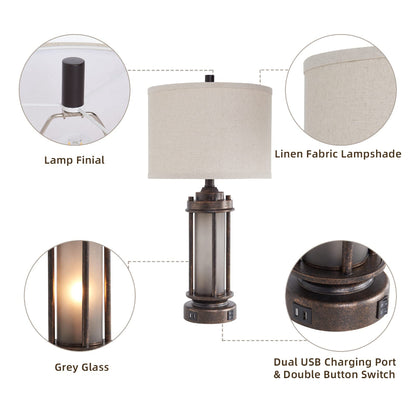 Farmhouse Lamps Set of 2 with USB & Night Light - Bronze