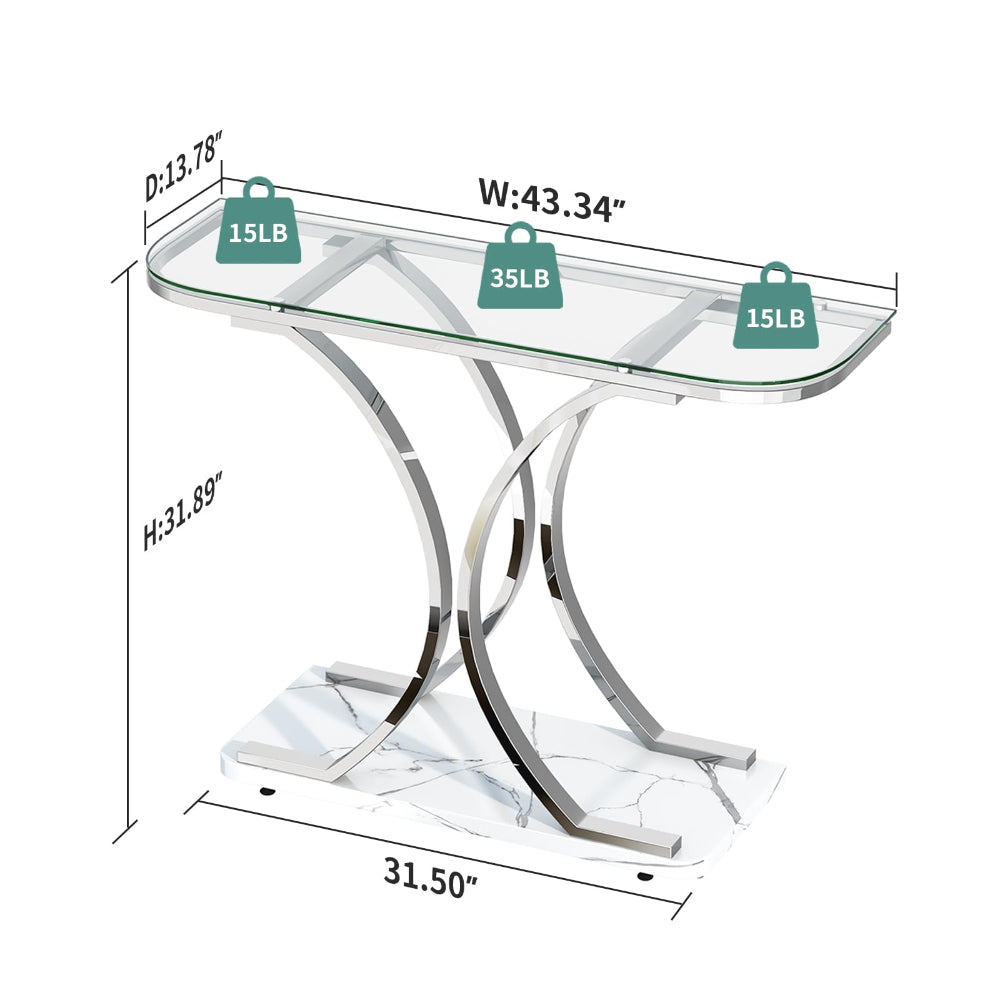 Silver Glass Console Table - Modern Entryway Elegance
