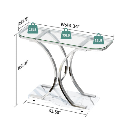 Silver Glass Console Table - Modern Entryway Elegance
