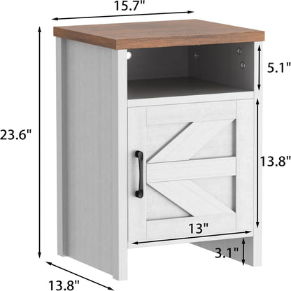 Set of 2 Wooden Nightstands with Barn Door & Open Shelf