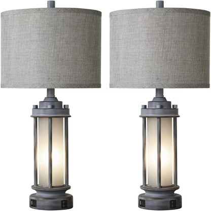 Set of 2 Tables Lamps with Built-In Frosted Glass  & USB Ports