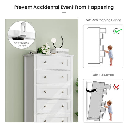 White 6-Drawer Dresser, 56" Tall with Metal Handles