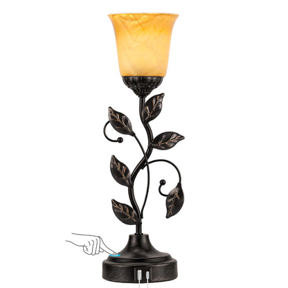Touch Table Lamp USB Ports 3-Way Dimmable Amber Glass
