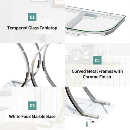 Silver Glass Console Table - Modern Entryway Elegance