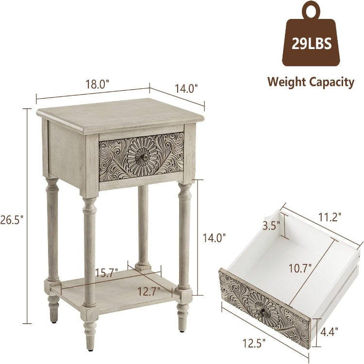 Set of 2 Vintage Nightstands with Storage Drawer & Open Display Shelf