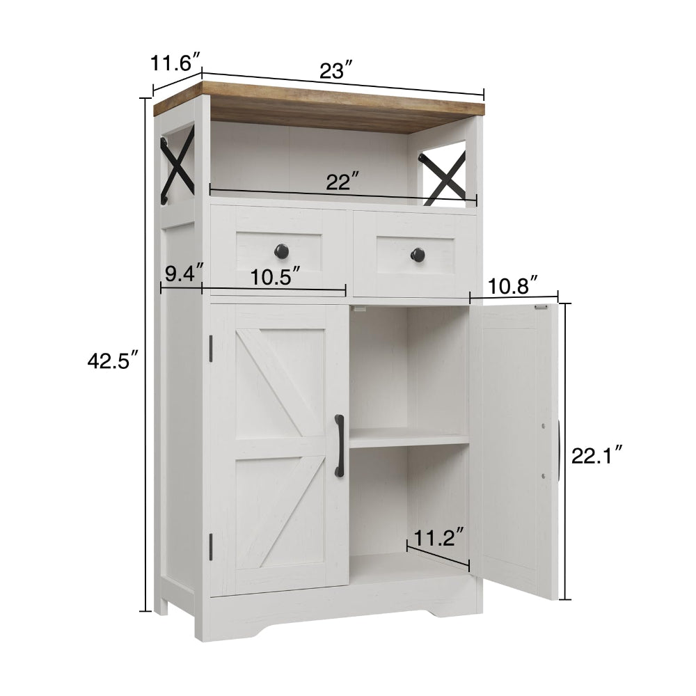 Farmhouse White Storage Cabinet with Doors & Drawers