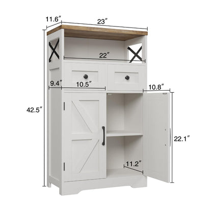 Farmhouse White Storage Cabinet with Doors & Drawers