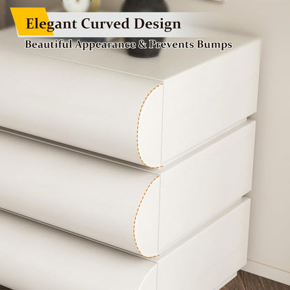 Leather Wrapped Nightstand with 3 Wooden Drawers & Curved Designed