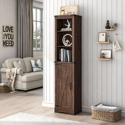 Storage Cabinet 5-Shelf Linen Tower with Sliding Barn Door & Adjustable Shelves