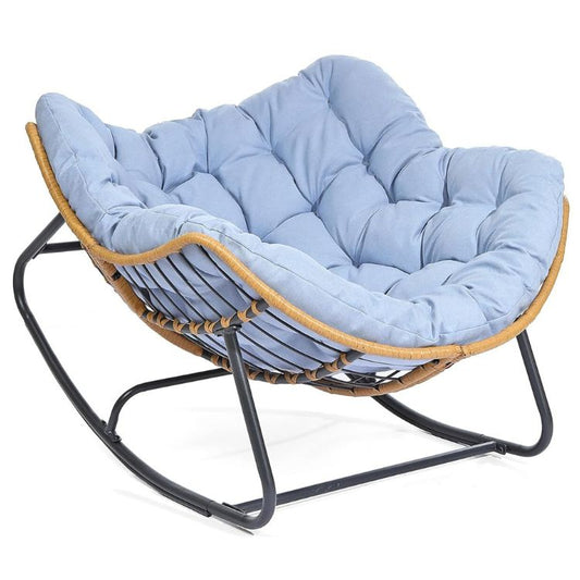 Rattan Wicker Lounge Outdoor Rocking Chair with Thick Cushion