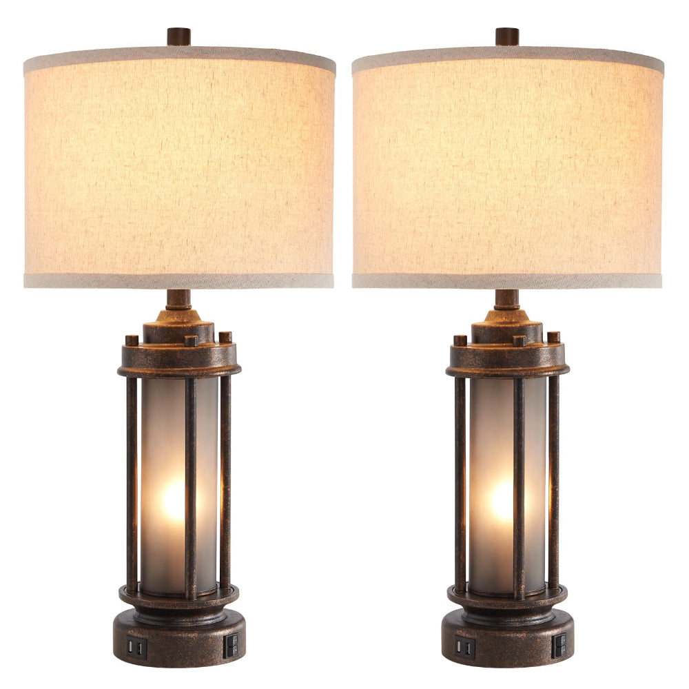 Farmhouse Lamps Set of 2 with USB & Night Light - Bronze