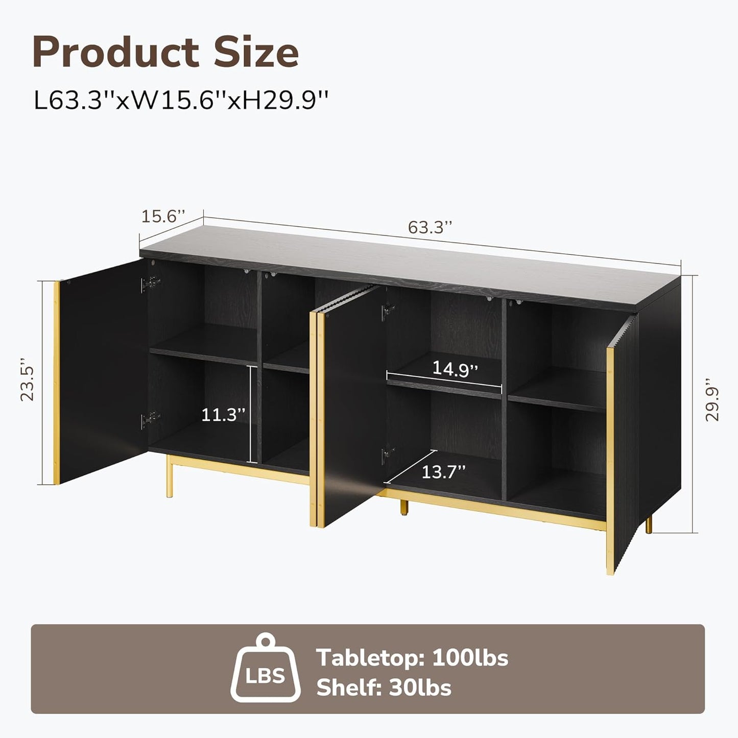 Sideboard Buffet Cabinet with Fluted Doors & Ample Storage
