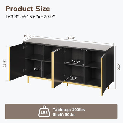 Sideboard Buffet Cabinet with Fluted Doors & Ample Storage