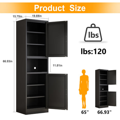 67" Tall Bathroom Cabinet - Black Metal Storage, Adjustable