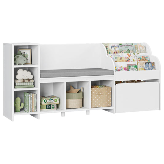 Kids Reading Nook & Bookshelf with Storage Bench - White