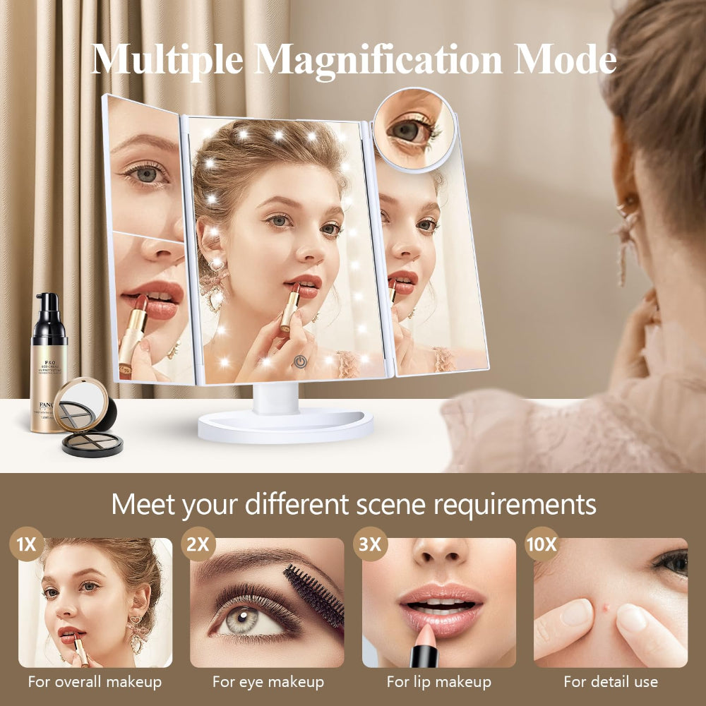 Makeup Mirror with Lights - 2X, 3X, 10X Magnification