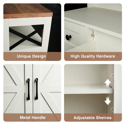 Farmhouse White Storage Cabinet with Doors & Drawers