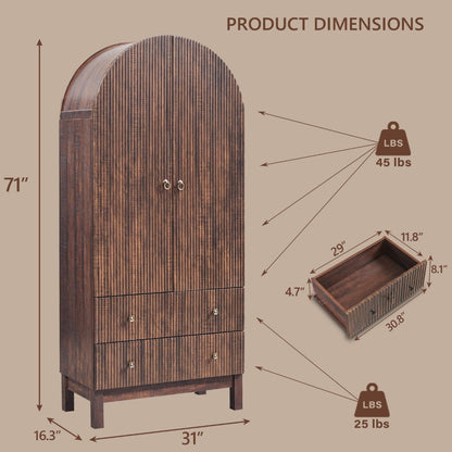 Arched Fluted Kitchen Pantry with 2 Storage Drawers