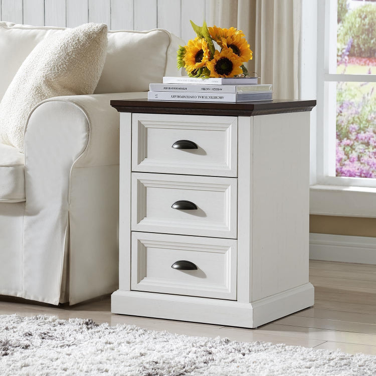 Farmhouse Wooden Nightstand with 3 Drawers & USB Ports