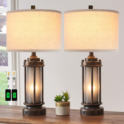 Farmhouse Lamps Set of 2 with USB & Night Light - Bronze