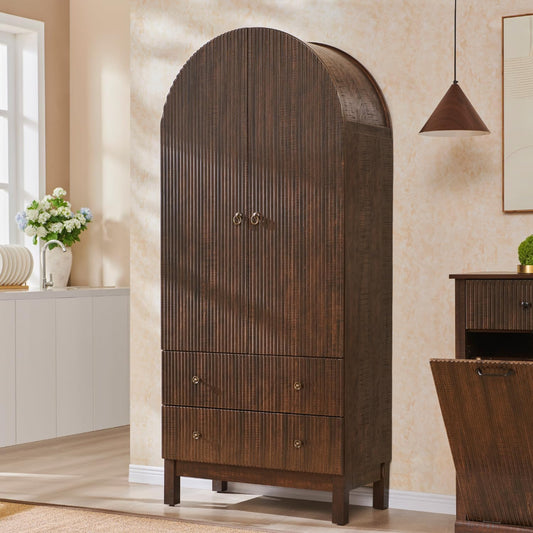 Arched Fluted Kitchen Pantry with 2 Storage Drawers