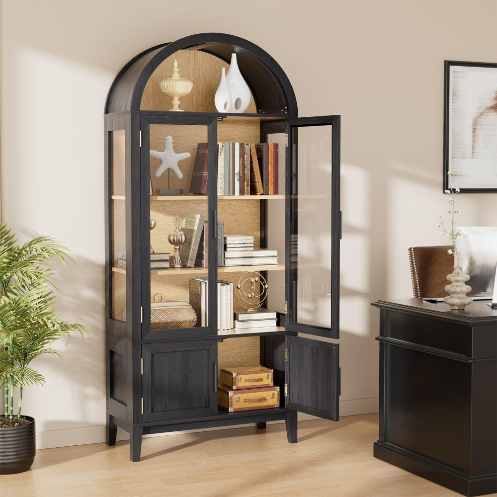 71" Tall Kitchen Cabinet - Glass Doors, LED Lights, Sensor Tech