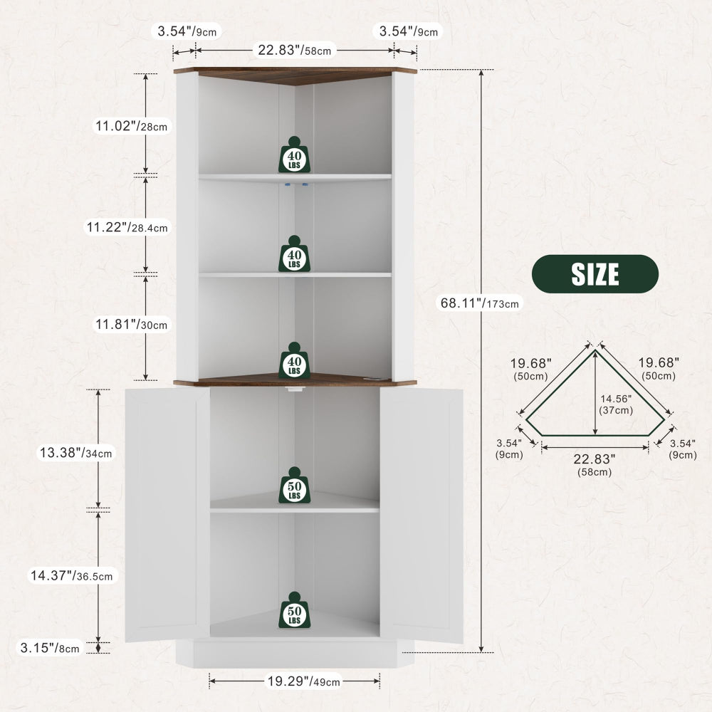 Farmhouse Corner Cabinet with LED Light - 67" Tall, White