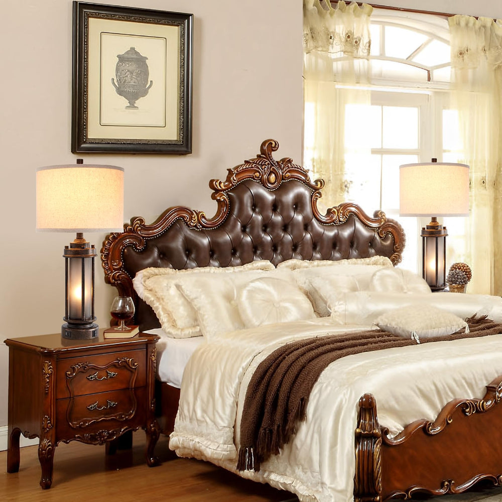 Farmhouse Lamps Set of 2 with USB & Night Light - Bronze