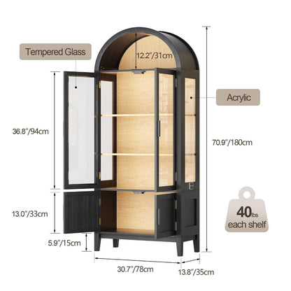 71" Tall Kitchen Cabinet - Glass Doors, LED Lights, Sensor Tech