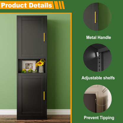 67" Tall Bathroom Cabinet - Black Metal Storage, Adjustable