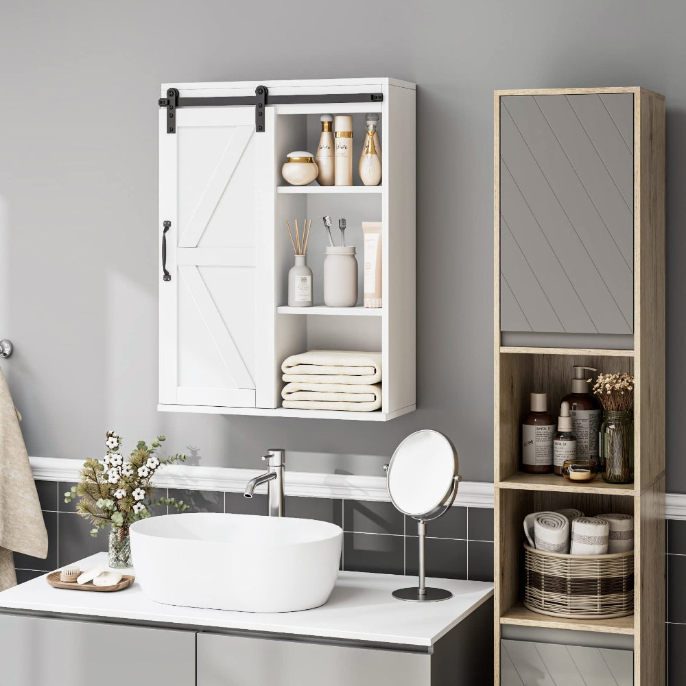 Bathroom Cabinet Wall Mounted - Farmhouse Barn Door Storage