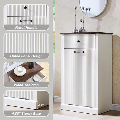 10 Gallon Tilt-Out Trash Can Cabinet with One Drawer & Fluted Design