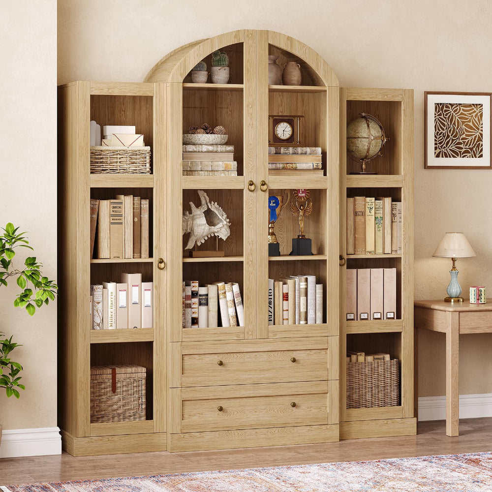 Arched Kitchen Pantry Cabinet 72.4" with Glass Doors & Drawers