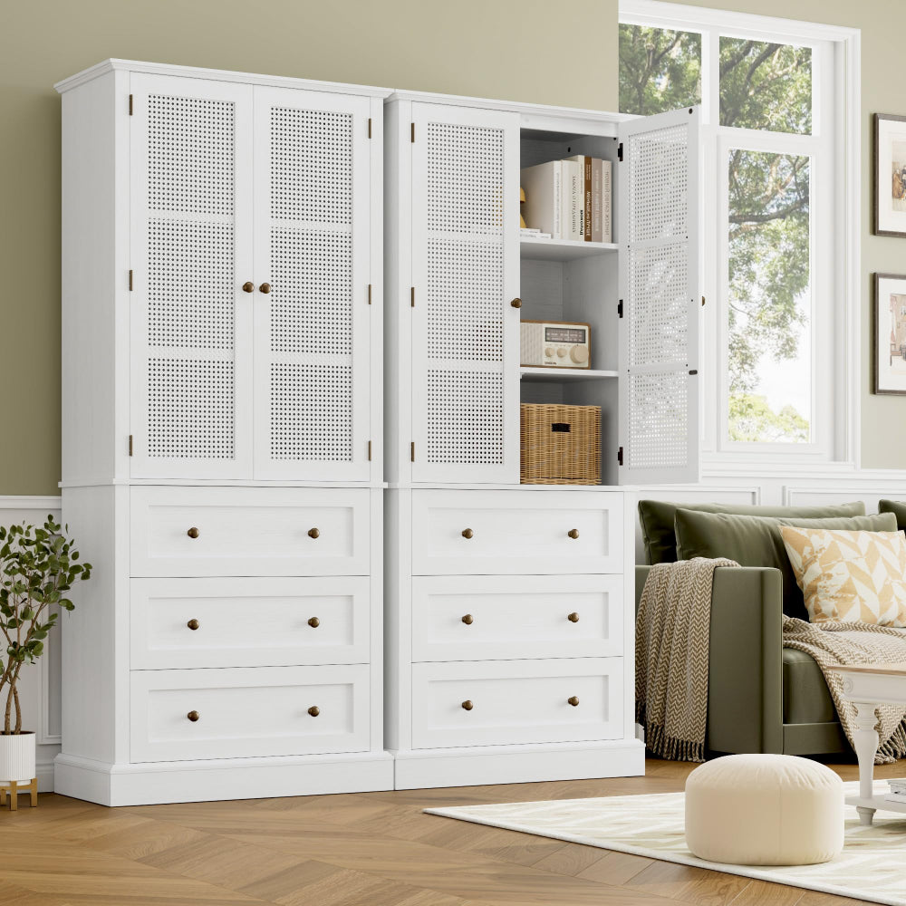 73" Tall Pantry Cabinet, Rustic Wood, Adjustable Shelf, White